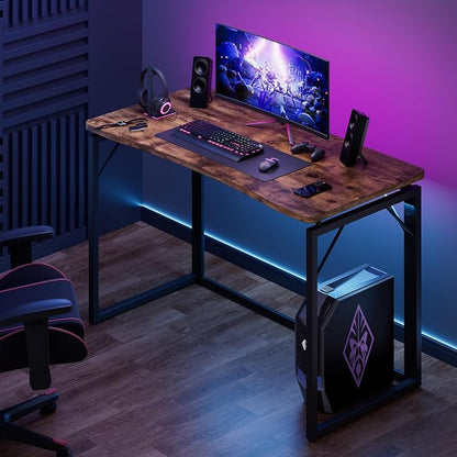 JOYMOOP Folding Desk Rustic Brown - 47.2", No Assembly Foldable Desk for Home, Office - Large Size, Wooden Top Folding Computer Desk for Working, Writing, Studying
