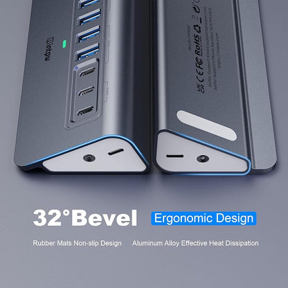 Powered USB Hub 10Gbps, intpw YH6AC 9-Port USB Splitter with USB A/USB C 3.2, 4 USB 3.0, 2 PD 45W Charging Ports, 65W Power Adapter + 3.3FT Cable, Aluminum USB Extender Hub for Laptop, PC,iPhone 17/16