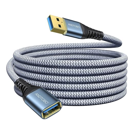 ANDTOBO 10FT USB Extension Cable, USB 3.0 Type A Male to Female Extender Cables High-Speed Data Transfer 5Gbps Compatible with Gamepad, Printer, Webcam, USB Keyboard, Flash Drive, Hard Drive