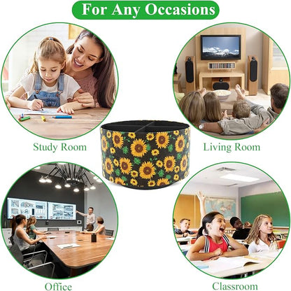 Round Leather Art Supply Organizer,Remote Control Holder,360 Degree Rotating,Multi-Functional Pencil Holder,4 Compartments Desktop Stationary Organizer(1-Sunflower)