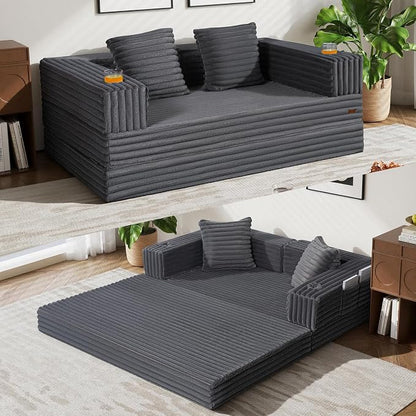 COMAX Futon Sofa Bed, 4‑in‑1 Convertible Sofa Bed, Folding Boneless Couches | Boneless Couch for living room, Fold Out Small Foldable Loveseat Floor Sleeper Mattress Lounge Space‑Saving, Ash Gray