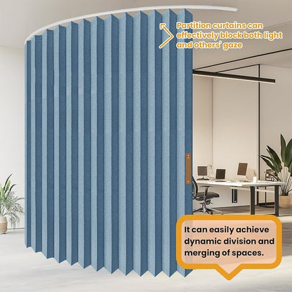 JILRON Accordion Partition Curtain with Ceiling Track - Space-Saving Room Divider, Tool-Free Installation(Blue 100" W x 108" L-Pack of 1)