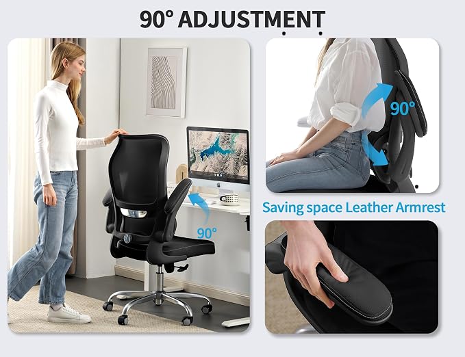 TRALT Ergonomic Office Chair - Desk Chair with Wave High Back Adjustable Lumbar Support Computer Chair - Gaming Chairs Mesh Backrest and PU Leather Seat for Home Reading Chairs (Black Pack of 2)