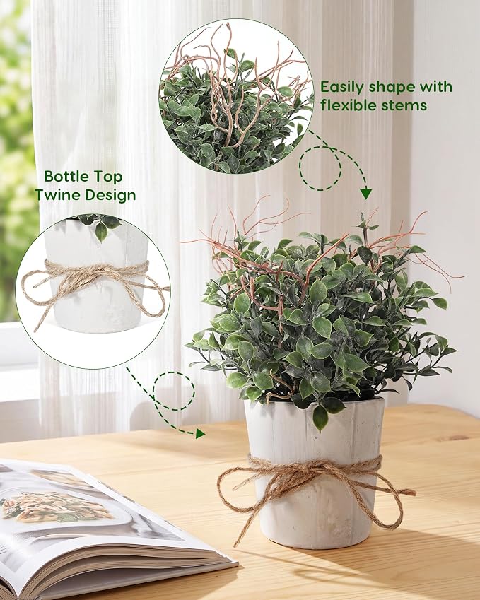 Velener 4 Pack Small Fake Plants Potted Eucalyptus Plants for Home Decor, Boxwood Artificial Plants Indoor, for Bathroom Bedroom Kitchen Office Farmhouse Room Shelf Decor