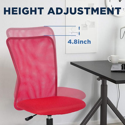 FDW Home Office Chair Mid Back Mesh Desk Chair Armless Computer Ergonomic Task Rolling Swivel Chair Back Support Adjustable Modern with Lumbar Support,Red