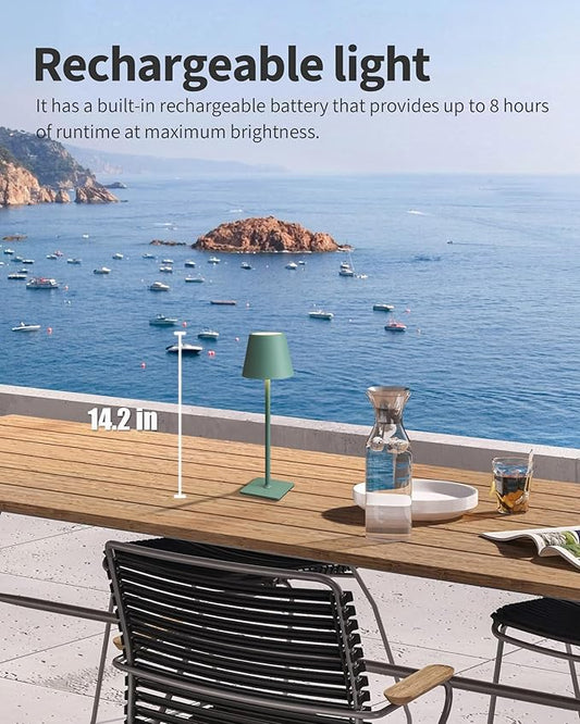 KDG 2 Pack Cordless Table Lamp,Portable LED Desk Lamp, 4000mAh Battery Operated, 3 Color Stepless Dimming Up, for Restaurant/Bedroom/Bars/Outdoor Party/Camping/Coffee Shop Night Light(Green)