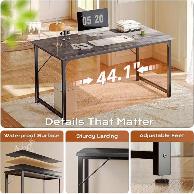 PRAISUN 48 X 24 Inch Computer Desk with Deeper Desktop, Gaming Office Writing Work Desk for Home Office, Study, Bedroom, Work from Home, Metal Frame, Grey