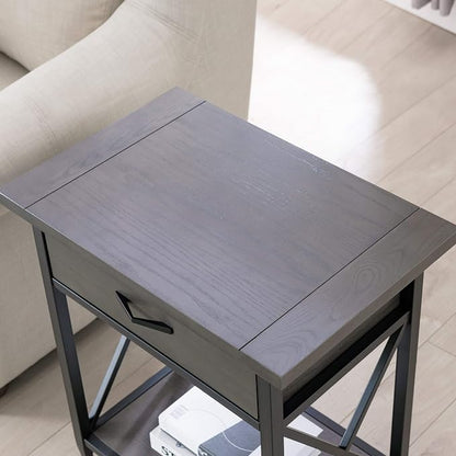 Leick Home 23022 Chisel & Forge One Drawer Nightstand with Shelf, Smoke Gray and Matte Black