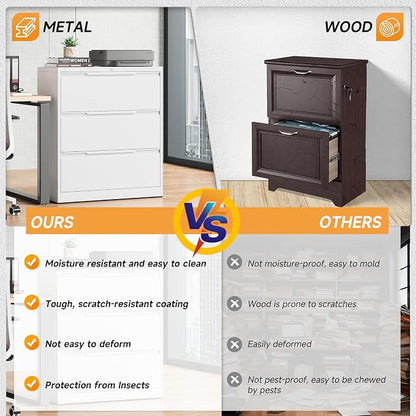 Bestoo 3 Drawer File Cabinet with Lock, File Cabinet, Metal Lateral Filing Cabinet, File Cabinets for Home Office, Office Cabinet for Hanging Files Letter/Legal/F4/A4 Size