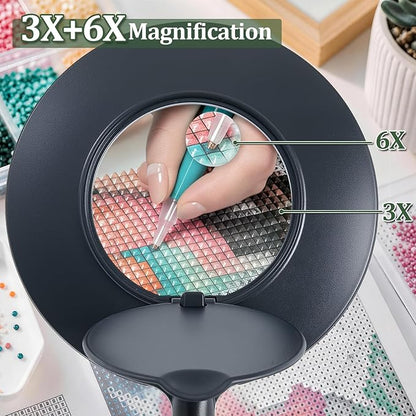 Magnifier Desk Lamp, Flexible Gooseneck, 2-in-1 Magnifying Glass 3X+6X Led Work Light for Elderly Reading, 3 Dimmable Office Magnifying Lamp, Hands Free Mag Desk Lamp for Crafts Sewing Needlepoint