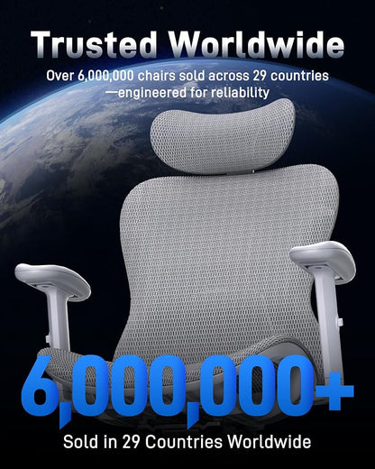 amseatec Ergonomic Office Desk Chair, Comfortable Computer Gaming Chair, Breathable Mesh Back & Seat, Adjustable Armrest & Headrest, Lumbar Support, Butterfly Design for Home Office, Gray