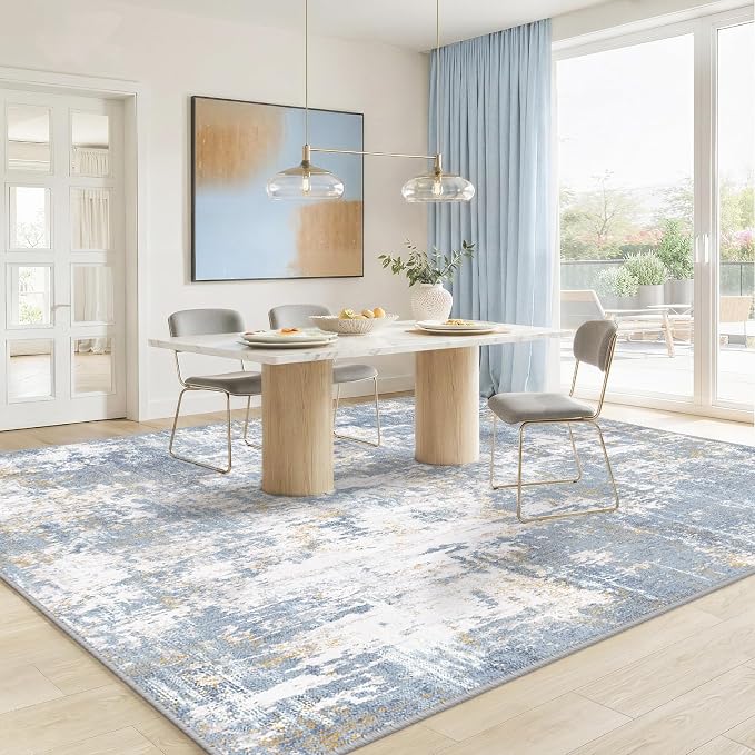 RELEANY Washable Area Rugs 6'x9' Non-Slip Modern Abstract Soft for Living Room Entryway Bedroom Kitchen, Print Pattern, Light Blue