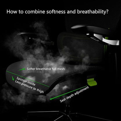 Ergonomic Office Chair, Mesh Home Office Desk Chair with Adaptive Lumbar Support, Gaming Chair with Headrest, 5D Armrest,90-130°Tilt, BIFMA Certified, Model Zen (Green)