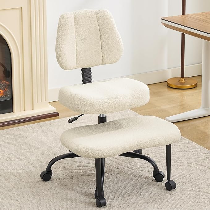 Criss Cross Legged Meditaion Chair,Exquisite Home Office Furniture,Ergonomic Kneeling with Lumbar Support and Adjustable Height Stool,for ADHD Adults,Teddy Fabric (Beige, Teddy Fabric)