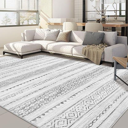 Nakagishi 7x9 Area Rug Living Room: Washable Boho Large Neutral Modern Soft Farmhouse Rugs Stain Resistant Indoor Floor Non-Slip Carpet for Bedroom Nursery Kids Playroom Office Dining Room- Gray