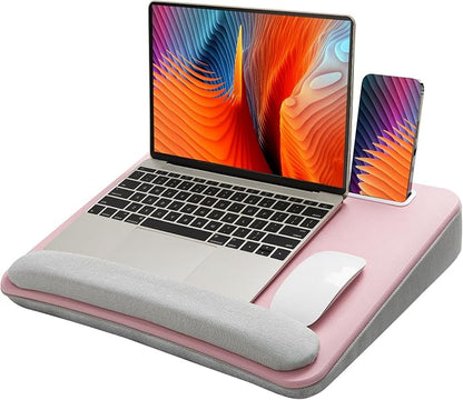 HUANUO Laptop Lap Desk - Portable Lap Desk with Pillow Cushion, Fits up to 15.6 inch Laptop, with Anti-Slip Strip & Storage Function for Home Office Students Use as Computer Laptop Stand - Pink