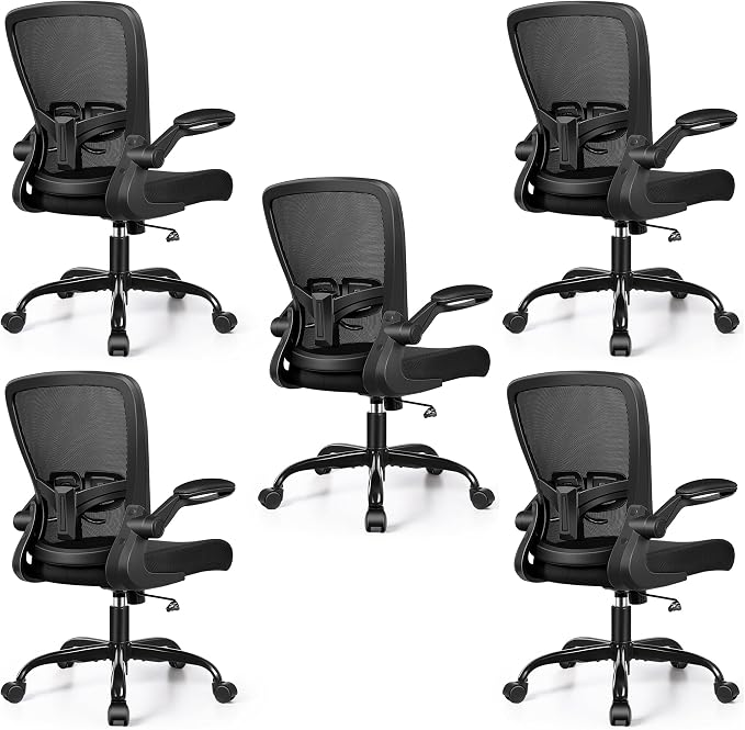 FelixKing Office Chair, Ergonomic Desk Chair with Adjustable Height and Lumbar Support Swivel Lumbar Support Desk Computer Chair with Flip up Armrests for Conference Room (Black),Pack of 5