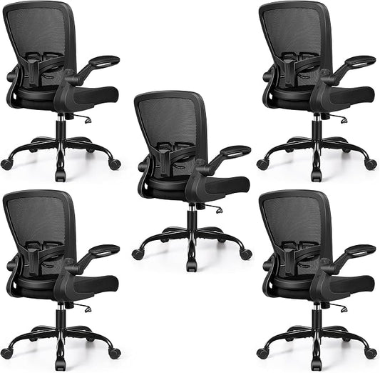 FelixKing Office Chair, Ergonomic Desk Chair with Adjustable Height and Lumbar Support Swivel Lumbar Support Desk Computer Chair with Flip up Armrests for Conference Room (Black),Pack of 5