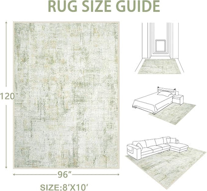 Area Rugs 8x10 Living Room: Washable Rug Modern Abstract Large Rugs Soft Non Slip Neutral Rug Stain Resistant Indoor Carpet for Bedroom Kitchen Dining Room Home Office Rugs(Green Brown,8'x10')