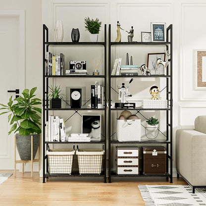 NUMENN 5 Tier Bookshelf, Tall Bookcase Shelf Storage Organizer, Modern Book Shelf for Bedroom, Living Room and Home Office, Black