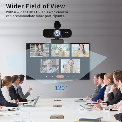 4K Webcam Camera for Computer, External Camera with Microphone, USB Plug&Play, Auto Low Light Correction, Privacy Cover, Tripod, Wide Angle for Meeting/Online Video/Zoom