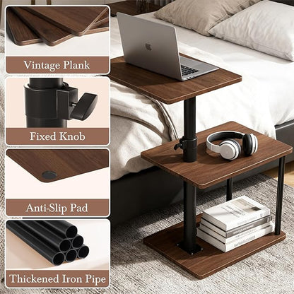 Faesun Swivel Side Table for Couch Arm, Height Adjustable C Shaped End Table for Recliner or Bed, Tv Trays with Storage Shelf for Small Spaces- Small Nightstand for Living Room, Bedroom