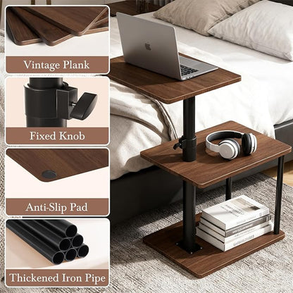 Faesun Swivel Side Table for Couch Arm, Adjustable C End Table for Recliner or Bed, Tv Trays with Storage Shelf for Small Spaces Small Nightstand Table for Living Room, Bedroom，2pc