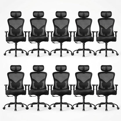 NOBLEWELL Ergonomic Office Chair with Padded Lumbar Support, 2D Headrest, Adjustable Armrests, Upgraded Contoured Seat Cushion, 130° Rocking Tilt, Computer Gaming Chair for Home Office, Pack of 10