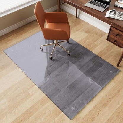 Glass Chair Mat 40" x 60" Heavy Duty Tempered Glass Office Chair Mat, Glass Floor Mat with Round Corner and Polished Edge for Smooth Glide, Office Chair Mat for Carpet, Hardwood Floor, Grey