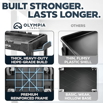 Olympia Tools 2-in-1 Heavy Duty Utility Work Cart, Rolling Tool Cart with Wheels, Convertible 3-Shelf to Flat Top Workstation, 660 Lb Capacity, Black