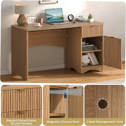 Bestier Computer Desk with Drawer, 47 inch Office Desk with Storage Cabinet, Modern Wood Desk Adjustable Shelves for Home Office Bedroom Study, Brown Oak