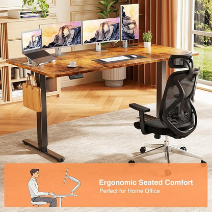 Sweetcrispy 55 Inch Electric Standing Desk, Height Adjustable Sit Stand Up Desk, Computer Workstation Home Office Gaming Rising Table with Memory Preset Splice Board, Rustic Brown