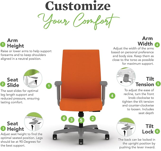 HON Ignition 2.0 Ergonomic Office Chair with Adjustable Arms, Standard Synchro‑Tilt Recline, Upholstered Desk and Computer Chair for Home Office or Workstation, Titanium Frame, Apricot