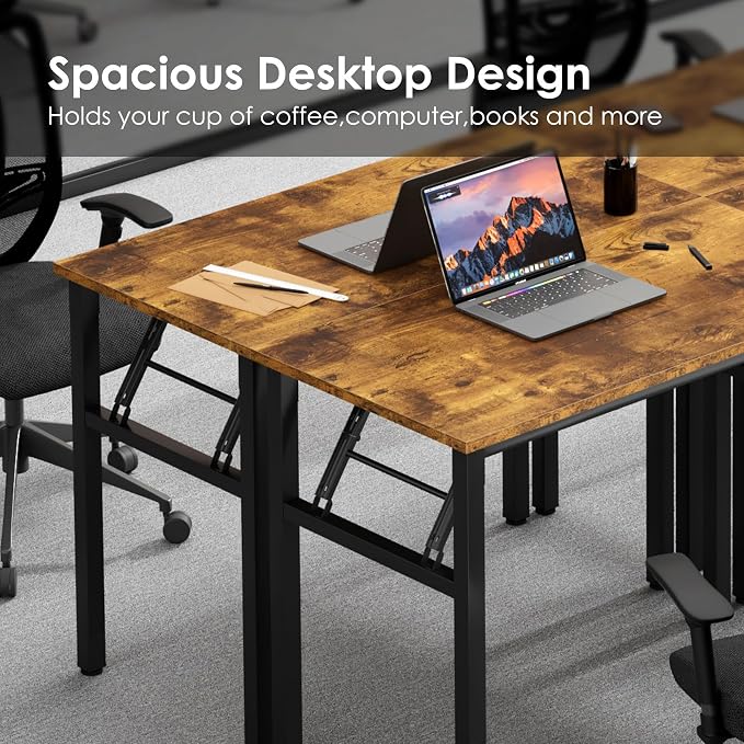 Need Office Computer Desk -35.8 L Sturdy and Heavy Duty Folding Laptop Table,Writing Table/Home Office Desk/Sewing Table, No Assembly Required, Rustic Brown & Black Frame