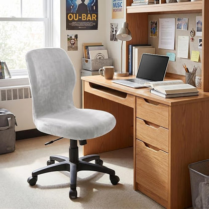Deisy Dee Velvet Stretch Armless Office Chair Covers - Colorful Stretch Slipcover for Desk Chairs (Sliver)