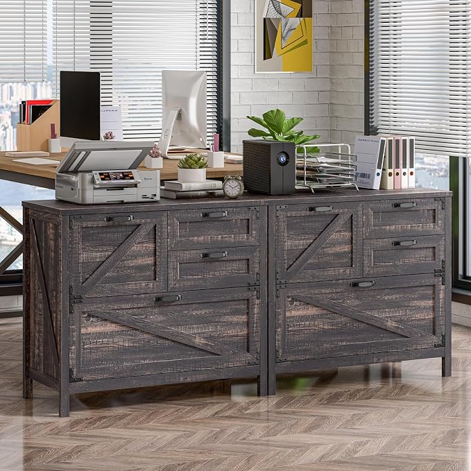 Vabches 4-Drawer Wood Lateral File Cabinet for Hanging Files Letter/A4/Legal Size, Large Farmhouse File Cabinets for Home Office, Printer Stand with Office Cabinets, Office Furniture, Dark Rustic Oak