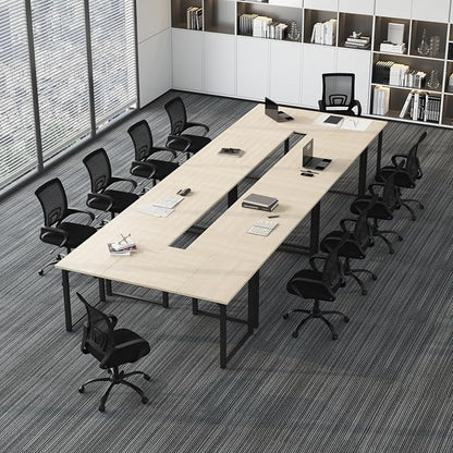 Bonzy Home 18FT Conference Table Set of 6, Modern Large Meeting Table Office Desks for 22 Person, Long Rectangle Table with Sturdy Metal Frame, 213" D x 64" W x 30" H, Natural