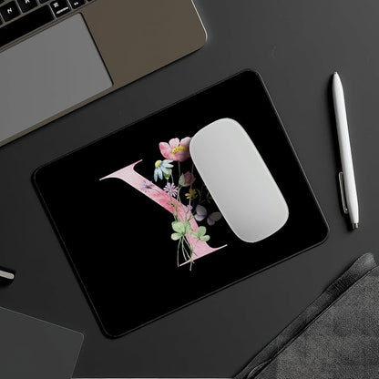 Mouse Pad Pinks Flowers Initial Letters Mousepad Desktop Laptop Computer Accessories Home Office Gaming Work Desk Computer Non-Slip Rubber Monogram Floral Alphabet A-Z mousepad (Y)