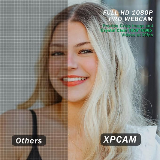 XPCAM 1080P Webcam with Microphone,USB Camera for PC Computer Laptop Mac | Plug and Play USB Webcam with Tripod/Cover, Auto Light Correction, 110° FOV, Web camera for Zoom/Teams/Skype/Twitch Streaming