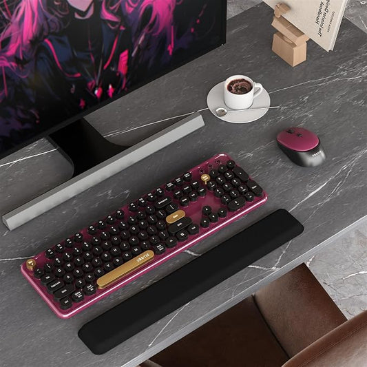 Colorful Wireless Computer Keyboards Mouse Combos, UBOTIE Polychrome Round Keycaps Retro PC Keyboards 2.4GHz Radio Frequency Connection with Optical Mouse(Black Claret)