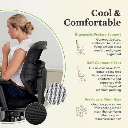HON Prominent Ergonomic Mesh Office Chair with Adjustable Arms and Advanced Synchro‑Tilt Recline, High Back Desk and Computer Chair for Home Office or Workstation, Lumbar Support, Black