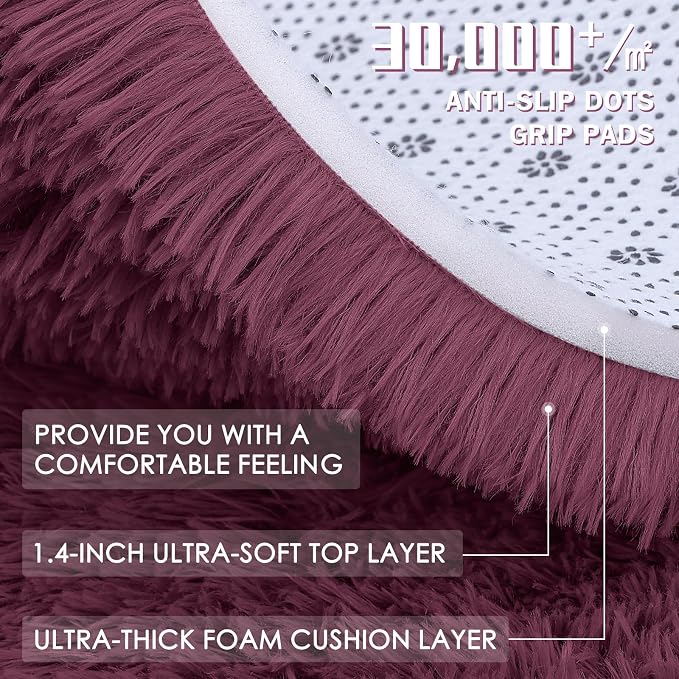 OLANLY 8x10 Machine Washable Large Area Rugs for Living Room, Bedroom, Soft Fluffy Shaggy Bedside Rug, Indoor Floor Carpet for Kids Girls and Boys, Dorms, Nursery, Home Decor Aesthetic, Burgundy
