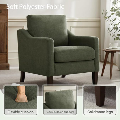 VKNOW Mid-Century Accent Chairs Set of 2, No Tools Assembly Required, Modern Upholstered Polyester Armchairs for Living Room & Bedroom, Comfortable Reading Chairs with Wood Legs, Green