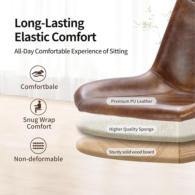 DUHOME Modern PU Leather Office Chair Desk Chair Swivel Computer Chair Yellowish-Brown