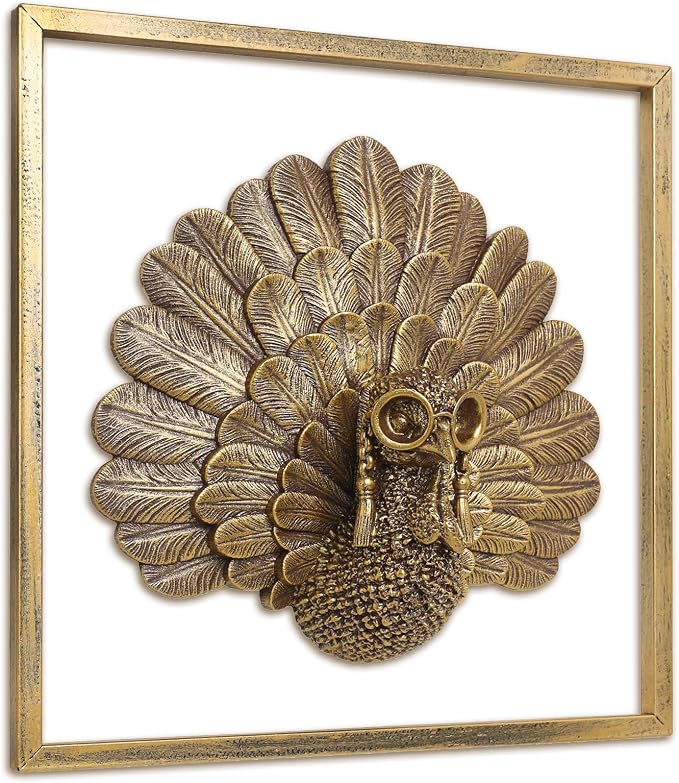 Animal Heads Wall Decor ( Includes Metal Frame) Christmas Indoor Decor Resin Animals Sculptures Head Wall Hanging Thanksgiving Decoration Gold vintage Wall Sculpture for Living Room Bedroom Office(Turkey)