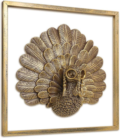 Animal Heads Wall Decor ( Includes Metal Frame) Christmas Indoor Decor Resin Animals Sculptures Head Wall Hanging Thanksgiving Decoration Gold vintage Wall Sculpture for Living Room Bedroom Office(Turkey)