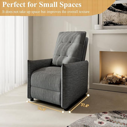 Recliner Chair for Women, Small Recliners for Small Spaces with High Back, Manual Push Back Nursery Chair Overstuffed High-Density Foam for Nursing Bedroom Living Room (Grey)