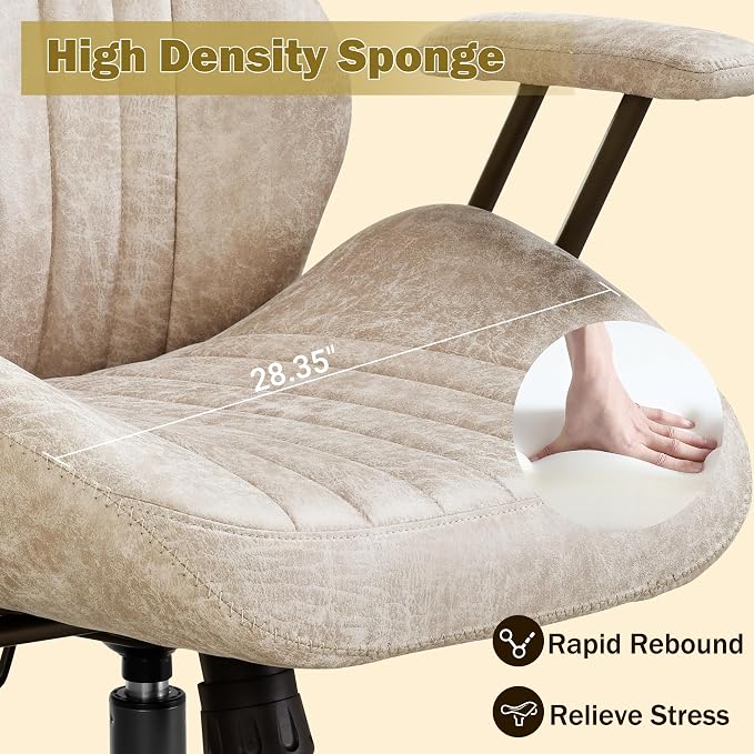 Home Office Chair,Ergonomic Computer Chair with Lumbar Support Adjustable Height,Mid-Century Modern Office Chair with Rolling Swivel Chair for Home Office Game Study(PU Leather High Back Chair,Beige)