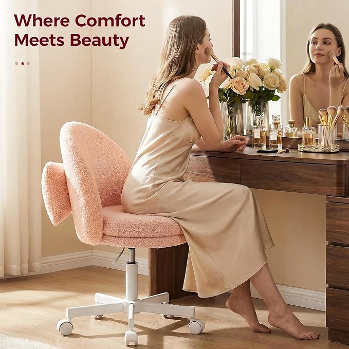 COMHOMA Vanity Chair with Teddy Velvet, Small Tall Armless Chair with Back, Cute Candy Chair for Girls Gift Living Room/Makeup Room/Bedroom/Kitchen (Height Use: Adjustable from Desk to Bar Height)