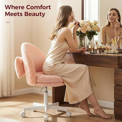COMHOMA Vanity Chair with Teddy Velvet, Small Tall Armless Chair with Back, Cute Candy Chair for Girls Gift Living Room/Makeup Room/Bedroom/Kitchen (Height Use: Adjustable from Desk to Bar Height)